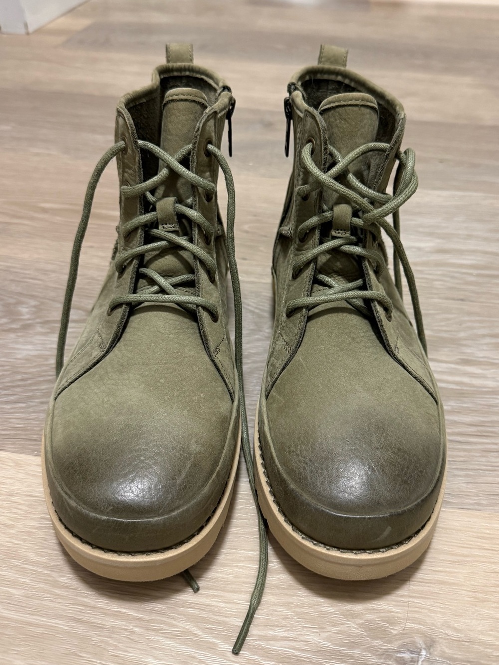 UGG Olive Green Lace-Up Leather Combat Boots
